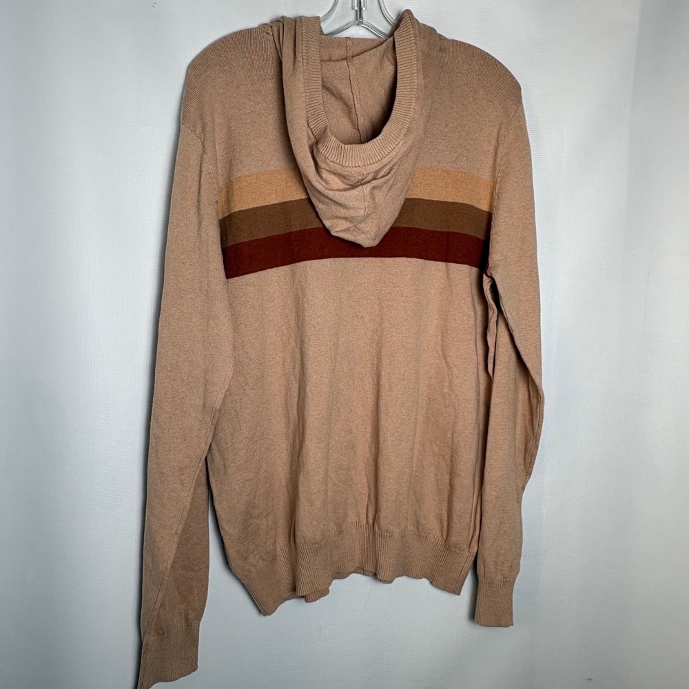 Hawker Rye Mens Cotton Cashmere Striped Henley Hoodie Sweater Tan Large Soft - Picture 9 of 9